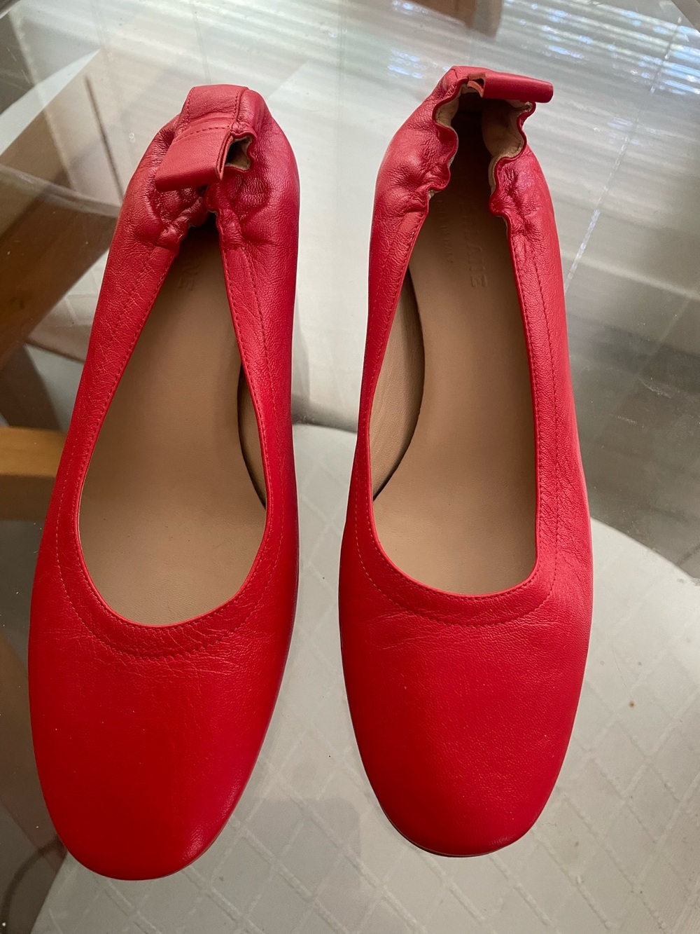 Everlane Women's Red Leather Ballet style shoes with Elastic Back